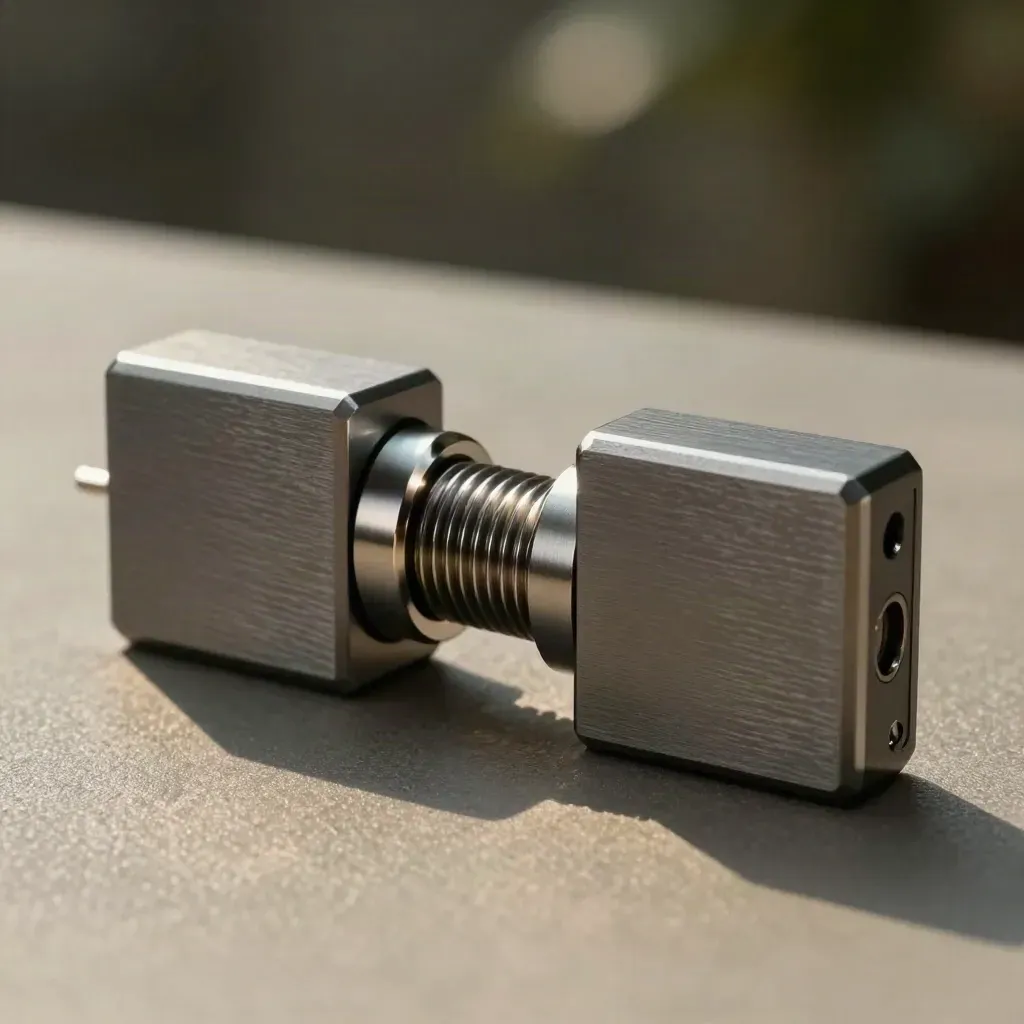 Two smartcard readers and a coupling ring on graphite, lit dramatically with soft bokeh
